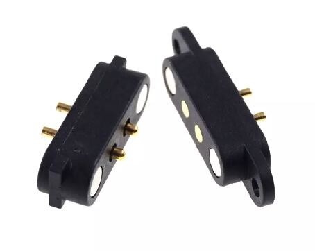 4p Magnetic POGO Pin Connector 2A Pitch 2.8mm Untuk Flange PCB Solder Panel Mount